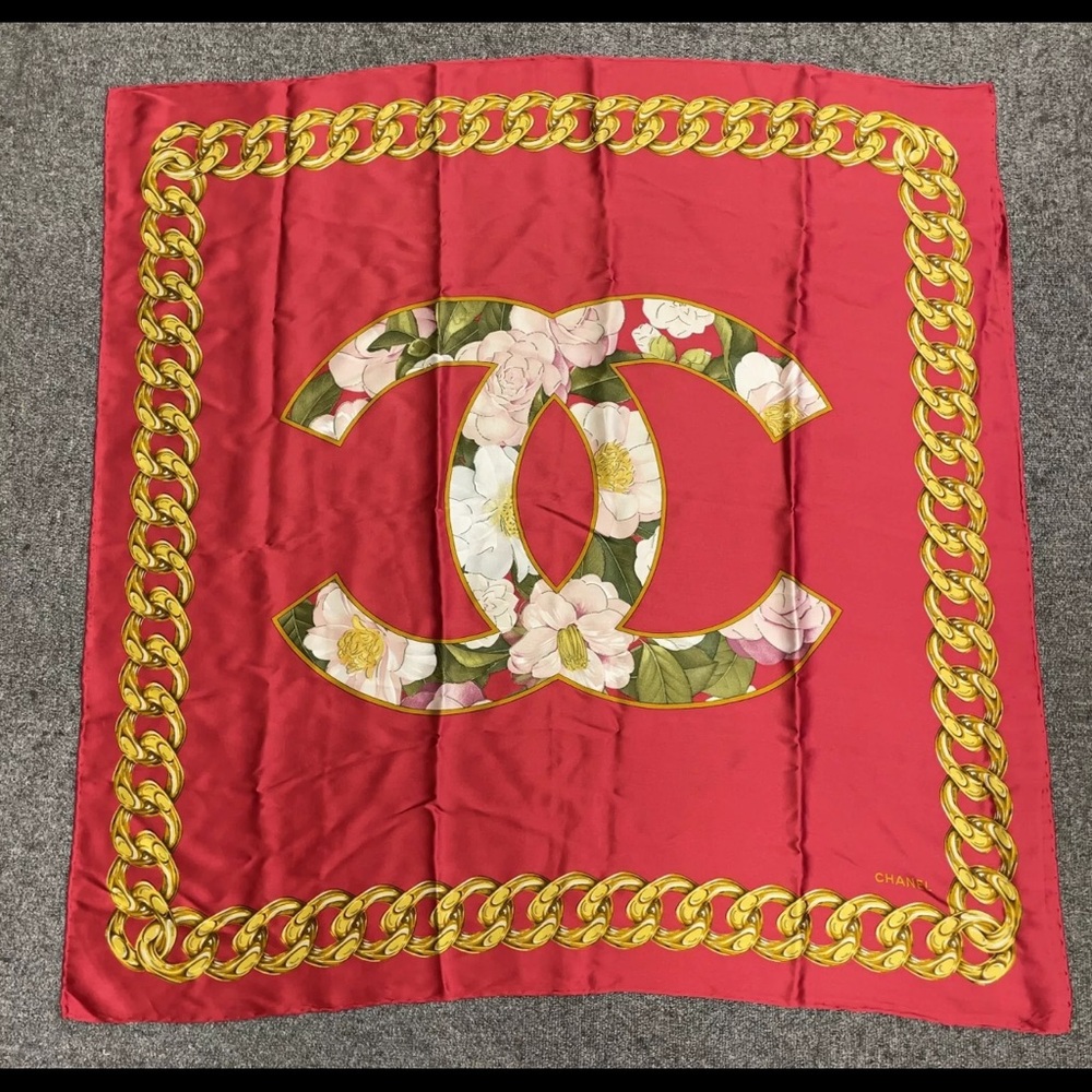 AUTH Chanel CC Floral Scarf Silk